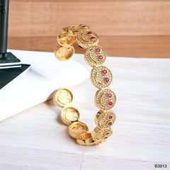 Happy Smiley Ruby Red Cubic Zirconia 18K Gold Cuff Kada Bracelet for Women