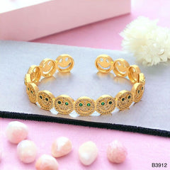 Happy Smiley Ruby Red Cubic Zirconia 18K Gold Cuff Kada Bracelet for Women