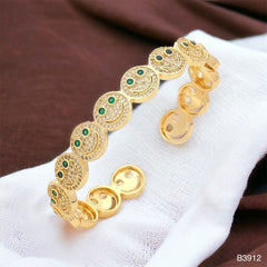 Happy Smiley Ruby Red Cubic Zirconia 18K Gold Cuff Kada Bracelet for Women