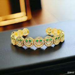 Happy Smiley Ruby Red Cubic Zirconia 18K Gold Cuff Kada Bracelet for Women