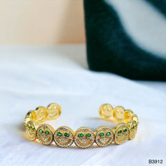 Happy Smiley Ruby Red Cubic Zirconia 18K Gold Cuff Kada Bracelet for Women