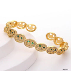 Happy Smiley Ruby Red Cubic Zirconia 18K Gold Cuff Kada Bracelet for Women