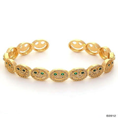 Happy Smiley Ruby Red Cubic Zirconia 18K Gold Cuff Kada Bracelet for Women