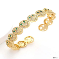 Happy Smiley Ruby Red Cubic Zirconia 18K Gold Cuff Kada Bracelet for Women