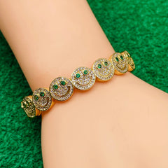 Happy Smiley Ruby Red Cubic Zirconia 18K Gold Cuff Kada Bracelet for Women