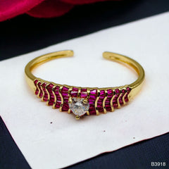 Heart Love Cubic Zirconia 18k Gold Anti Tarnish Cuff Kada Bracelet for Women