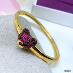 Dark Pink Teddy Bear 18K Gold Anti Tarnish Openable Kada Bangle for Women