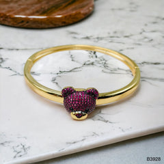 Dark Pink Teddy Bear 18K Gold Anti Tarnish Openable Kada Bangle for Women