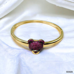 Dark Pink Teddy Bear 18K Gold Anti Tarnish Openable Kada Bangle for Women
