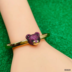 Dark Pink Teddy Bear 18K Gold Anti Tarnish Openable Kada Bangle for Women