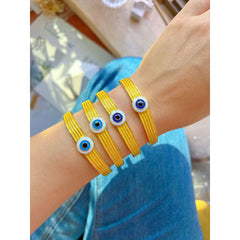 Evil Eye Yellow Stripes Enamel 18K Gold Anti Tarnish Cuff Kada Bracelet for Women