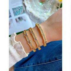 Smart Studded Emerald Cut Cubic Zirconia 18K Gold Anti Tarnish Openable Kada Bangle For Women