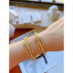 Snake Tapered Baguette Cubic Zirconia 18K Gold Anti Tarnish Openable Kada Bangle For Women