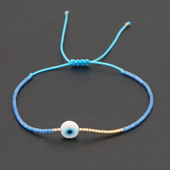 Evil Eye Mother of Pearl Sky Blue Gold Handmade Beads Bracelet for Women