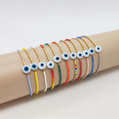 Evil Eye Mother of Pearl Sky Blue Gold Handmade Beads Bracelet for Women