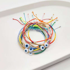 Evil Eye Mother of Pearl Sky Blue Gold Handmade Beads Bracelet for Women