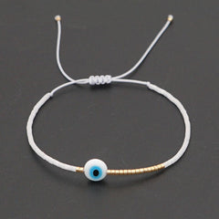 Evil Eye Mother of Pearl Sky Blue Gold Handmade Beads Bracelet for Women