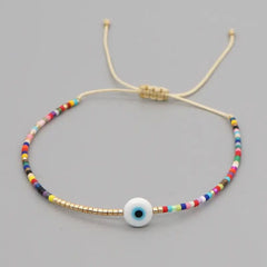 Evil Eye Mother of Pearl Sky Blue Gold Handmade Beads Bracelet for Women