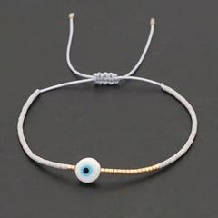 Evil Eye Mother of Pearl Sky Blue Gold Handmade Beads Bracelet for Women