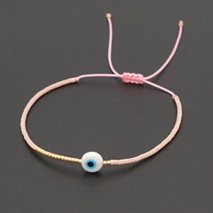 Evil Eye Mother of Pearl Sky Blue Gold Handmade Beads Bracelet for Women