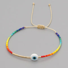 Evil Eye Mother of Pearl Sky Blue Gold Handmade Beads Bracelet for Women
