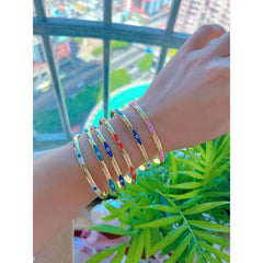 White Enamel Evil Eye 18K Gold Anti Tarnish Kada Cuff Bangle For Women