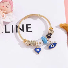 Pandora Charms Evil Eye Enamel Blue Multicolour 18K Gold Anti Tarnish Bracelet Kada For Women