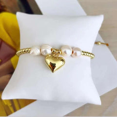 Love Heart Pearl White 18K Gold Anti Tarnish Adjustable Bracelet For Women