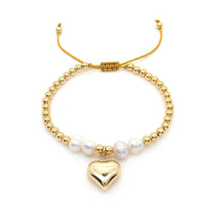 Love Heart Pearl White 18K Gold Anti Tarnish Adjustable Bracelet For Women