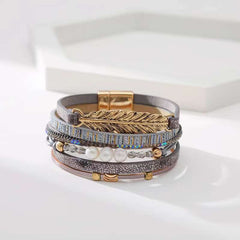 Leather Strand Pearl Gold Silver Anti Tarnish Leather Stand Bracelet For Women