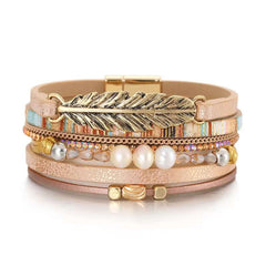 Leather Strand Pearl Gold Silver Anti Tarnish Leather Stand Bracelet For Women