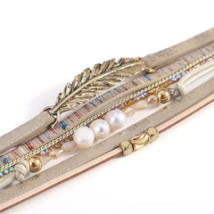 Leather Strand Pearl Gold Silver Anti Tarnish Leather Stand Bracelet For Women