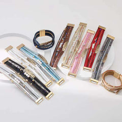 Leather Strand Pearl Gold Silver Anti Tarnish Leather Stand Bracelet For Women