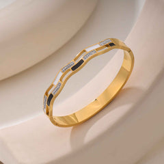 Wave Cubic Zirconia Mother of Pearl White Black 18K Gold Anti Tarnish Stainless Steel Openable Kada For Women