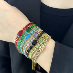 Baguette Purple Black Cubic Zirconia 18K Gold Copper Anti Tarnish Tennis Bracelet Necklace For Women