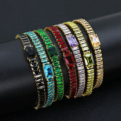 Baguette Purple Black Cubic Zirconia 18K Gold Copper Anti Tarnish Tennis Bracelet Necklace For Women