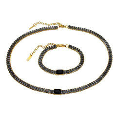 Baguette Purple Black Cubic Zirconia 18K Gold Copper Anti Tarnish Tennis Bracelet Necklace For Women