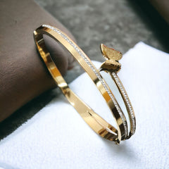 Butterfly 18K Gold White Cubic Zirconia Anti Tarnish Stainless Steel Kada Bracelet For Women