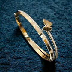 Butterfly 18K Gold White Cubic Zirconia Anti Tarnish Stainless Steel Kada Bracelet For Women