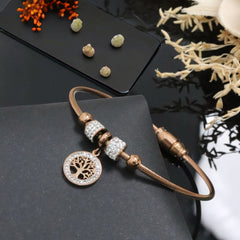 Tree of Life 18K Rose Gold White Cubic Zirconia Anti Tarnish Stainless Steel Wire Bracelet For Women