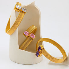 Snake Cobra Pink 18K Gold Crystal Anti Tarnish Stainless Steel Cuff Kada Bracelet For Women