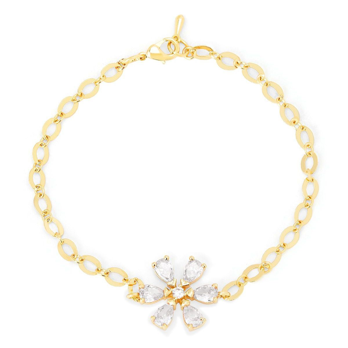 Copper Pear Cut Cubic Zirconia White Gold Flower Link Chain Bracelet Women