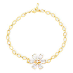 Copper Pear Cut Cubic Zirconia White Gold Flower Link Chain Bracelet Women