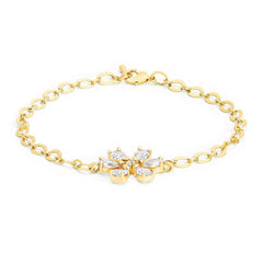 Copper Pear Cut Cubic Zirconia White Gold Flower Link Chain Bracelet Women
