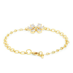 Copper Pear Cut Cubic Zirconia White Gold Flower Link Chain Bracelet Women