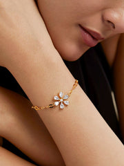 Copper Pear Cut Cubic Zirconia White Gold Flower Link Chain Bracelet Women