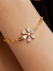 Copper Pear Cut Cubic Zirconia White Gold Flower Link Chain Bracelet Women