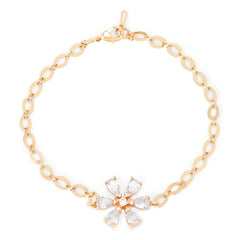 Copper Pear Cut Cubic Zirconia White Gold Flower Link Chain Bracelet Women