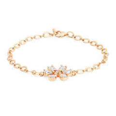 Copper Pear Cut Cubic Zirconia White Gold Flower Link Chain Bracelet Women