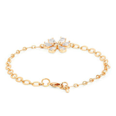 Copper Pear Cut Cubic Zirconia White Gold Flower Link Chain Bracelet Women